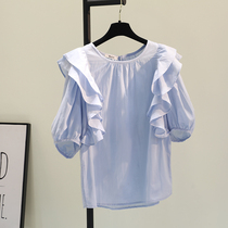 Hong Kong Tide 2021 net Red Lotus Leaf lamp sleeve doll shirt female new Korean version large size loose shirt shirt top