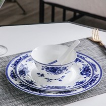 Tableware porcelain set home Jingdezhen blue and white porcelain dishes set Chinese style ceramic bowl microwave oven