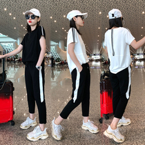 European sports suit women summer 2021 New European fashion foreign fashion short sleeve ankle-length pants leisure two-piece set