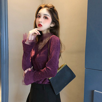 Lace Underdress Girl Chunqiu built a new 2022 long-sleeved self-collar fashion bars top