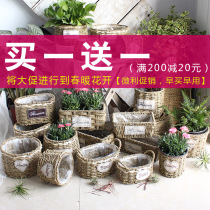  Creative weaving willow grass rattan flower pot flower basket handmade succulent pot green dill bamboo pastoral basket