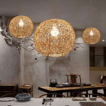 Net red creative hemp ball rattan woven chandelier ins Nordic personality clothing store Barbecue shop decorative hemp lighting rope lighting