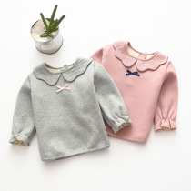 Girl plus velvet Autumn Spring cotton base shirt outer wear warm T-shirt baby long sleeve foreign air bottoming coat Baby t