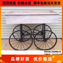European outdoor Wrought iron solid wood flower box flower car Wedding real estate floral display props decoration