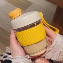 Small frescoed glass culottes cute mushrooms handheld straw cup minimalist student couple portable hand water glass resistant to high temperature