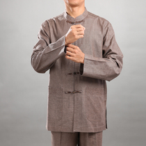 Spring male Tang outfit Middle-aged and long-sleeved jacket with a neutral collar Chinese male linen