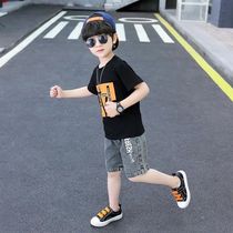 Boy short-sleeved T-shirt suit childrens cotton Tong two-piece set 2021 summer new childrens wear shorts handsome