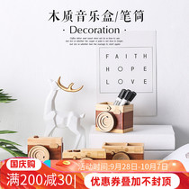 Creative camera Music Box wooden pen holder study bedroom desk photography decoration Festival small gift