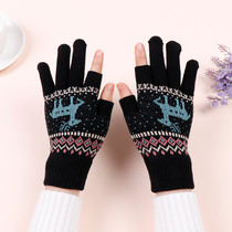 Finger gloves male and female winter warm adult children parent-child missing finger office touch screen writing cartoon cute