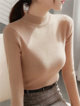 Semi-turtleneck sweater womens 2021 spring new slim slim inside with long-sleeved knitted top womens velvet base shirt