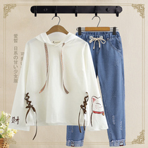 Junior high school students spring and autumn womens suit 2020 new girl spring and autumn two-piece college style high school student casual suit