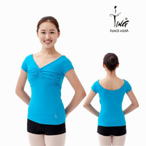 Chen Ting front wrinkled short sleeve square dance Latin dance practice suit blouses adult pure cotton body blouses women