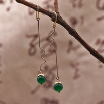 Original Pole minimalist green agate earrings ancient wind retro earrings temperament lukewarm 100 hitch ear nail upper class