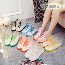 Transparent jelly rain boots rain boots waterproof shoes rubber shoes water boots female adult tide short tube Korean cute fashion non-slip summer