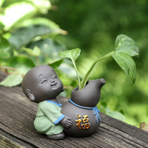 Little monk hydroponic plant tea pet ornaments boutique can raise Zen little novice monk tea table cute mini flower bottle