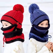 Childrens hats autumn and winter boys plus velvet thickened one hat female warm ear protection baby hat scarf set