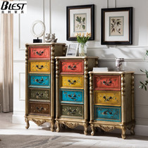 American solid wood painted bucket cabinet Bedroom retro storage cabinet Living room small side cabinet color drawer locker decorative cabinet