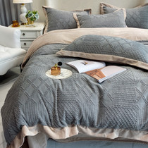 Winter coral fleece four-piece set gray double-sided plus fleece padded flannel quilt cover crystal fleece sheets bedding