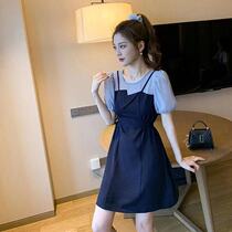 Xuan Hua wardrobe Ghost Hu Yan Xuan fake two stitching bubble short sleeve dress