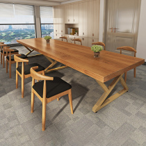 Solid wood conference table 8 people long table simple modern training desk Workbench industrial wind negotiation table and chair combination