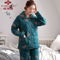 Yu one trillion Lin Sleeping Ladies Autumn Winter Thickened Cotton Clip Cotton Middle Aged Mothers Home Clothes Suit Winter