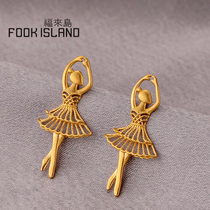 Fulai Island Gold Stud Earrings Personality Ballet Girl Earrings Ancient Method Gold Earrings Pure Gold 999 Pure Gold Earrings