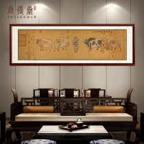 Five - Bull Picture Painting with pure hand painting of ancient Chinese painting authentic drawing room decoration painting background wall office tea room hanging painting