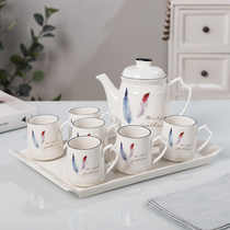 Ceramic high-end living room water set Simple Nordic set water set Water cup cold water pot heat-resistant water cup kettle tray
