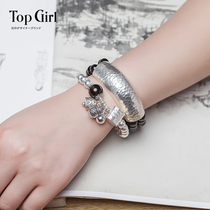 TOPGIRL Original natural tea crystal bracelet woman 925 silver accessories Ethnic Wind Personality Multicircle Crystal Handstring Gift