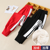 Girls pants winter clothes plus velvet thickened 2021 new winter pants big childrens cotton pants childrens sports pants