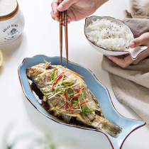 ezicok fish plate Ceramic plate Creative steamed fish plate Household dish plate deep dish soup plate Japanese Western dish plate large plate