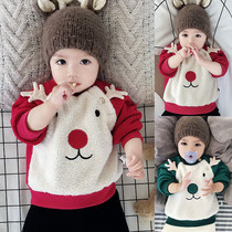 Baby plus velvet sweater autumn and winter clothes 0 a 1 year old male baby late autumn coat base shirt newborn clothes female color