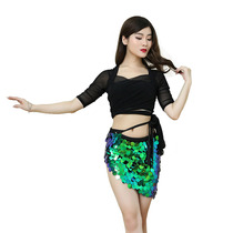 Belly dance sequins set short sleeve belly dance performance costume Latin dance exercise suit
