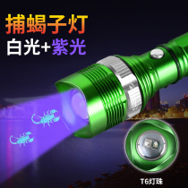 Scorpion light Rechargeable special scorpion purple light Super bright led white and purple two-in-one strong light flashlight headlamp
