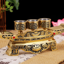 Copper wine cup Zucai pure copper for the Cup three consecutive seats to worship Guan Gong Wenwu Wealth God household water cup tea cup for Taiwan tribute Cup