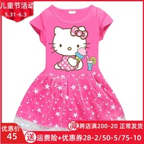 2021 new Katy cat girl dress dress cotton little girl cartoon star moon mesh yarn short sleeve princess dress