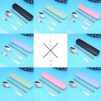 Stainless steel portable cutlery Three sets chopstick spoon suit Student chopstick fork spoon cutlery gift customizable logo