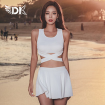 DK swimwear womens 2021 new split skirt sexy gathered conservative cover belly thin Korean hot spring swimsuit