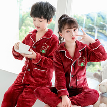 Kids Clothing 2022 New Kids Flannel Pajamas Coral Fleece Boys Girls Autumn Winter Mid-large Kids Clothing Set Home Clothes