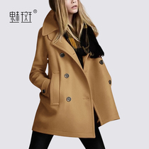 Charm spotted wool coat womens loose double-breasted medium-long high-end 2021 new temperament autumn and winter coat