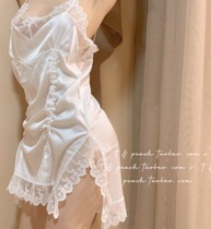 (S T) white tea happy sexy pajamas womens private room sweet V-neck lace drawstring sling nightgown