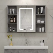 Smart mirror cabinet Wall-mounted defogging anti-fog Bluetooth mirror with shelf Bathroom solid wood vanity mirror cabinet with light