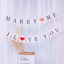 New Years Eve wedding table white marryme fish tail flag trunk surprise iloveYou romantic banner pull flag decoration