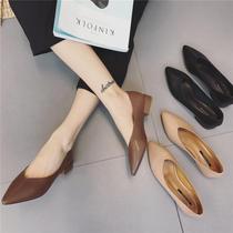 Pointed single shoes womens 2021 summer mid-heel leather grandma shoes fairy shallow mouth wild retro ins late night shoes