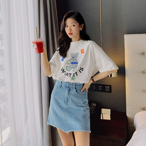 White short sleeve T-shirt female 2021 summer new Korean letter print loose thin half sleeve cotton T-shirt