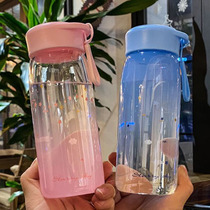 Gradual color girl heart High Borosilicate heat-resistant glass rope portable students drink tea cups leak-proof water cup literature