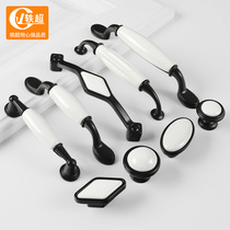 Black and white ceramic handle European wardrobe door handle American small single hole cabinet drawer pastoral modern simple cabinet