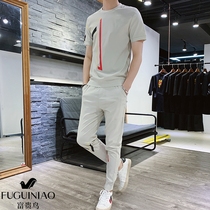 Fugui bird short sleeve T-shirt suit mens summer sports and leisure slim mens matching handsome outdoor two-piece tide