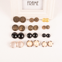 Pearl black round large female embellishment button cashmere woolen coat coat coat jeans metal dark button button