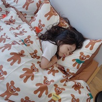 ins Korean cotton 60 long-staple cotton digital printing four-piece set of childrens cartoon bear bedding three-piece set